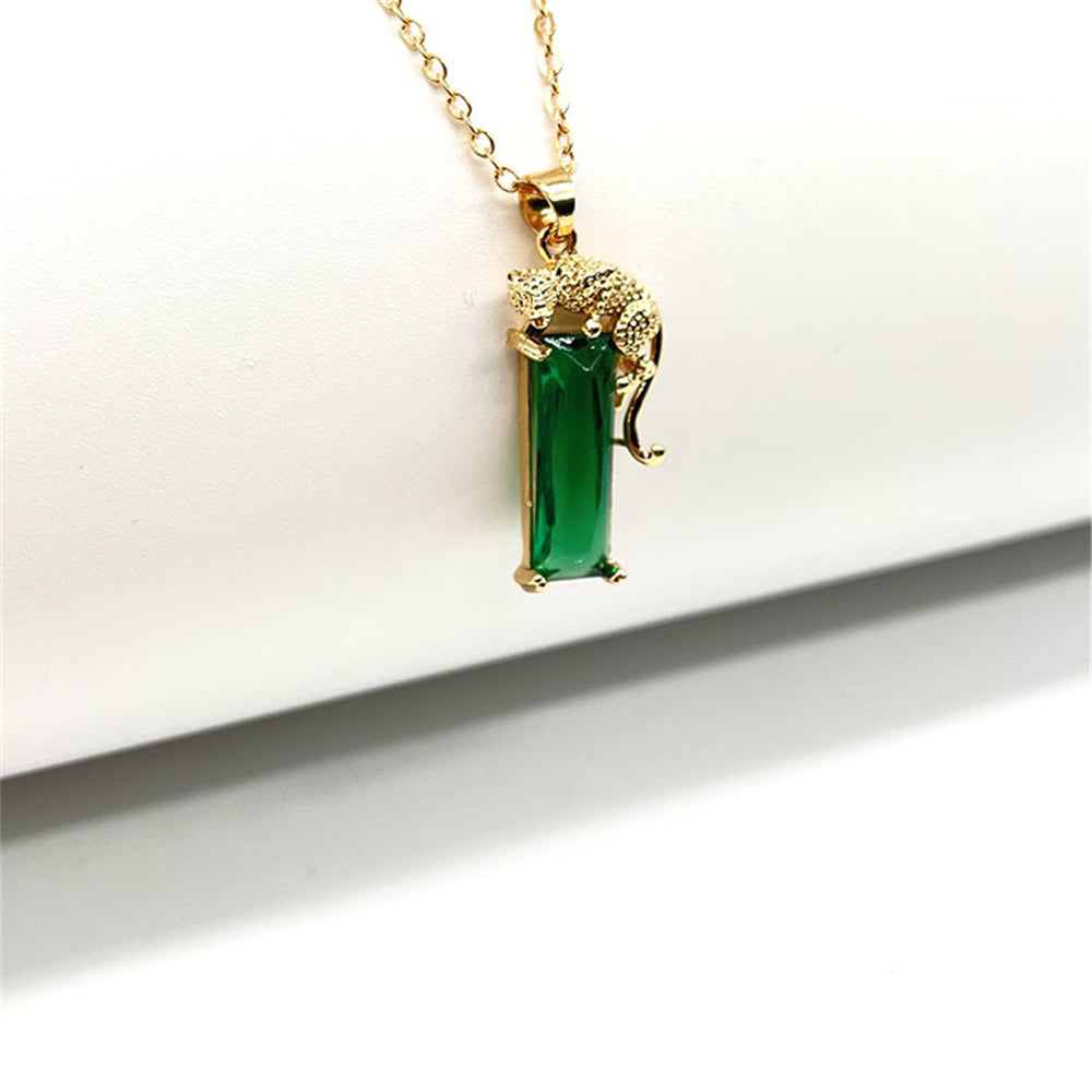 Leopard Inlaid Green Crystal Pendant Necklace Men's Party Jewelry