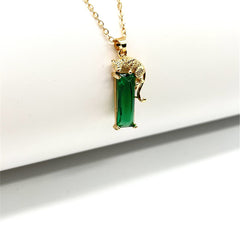 Leopard Inlaid Green Crystal Pendant Necklace Men's Party Jewelry