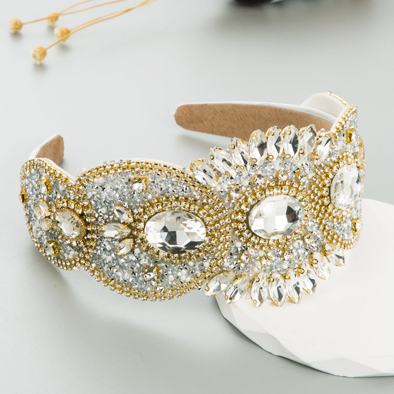 Baroque Rhinestone Beaded Headband Wide Brim Headband