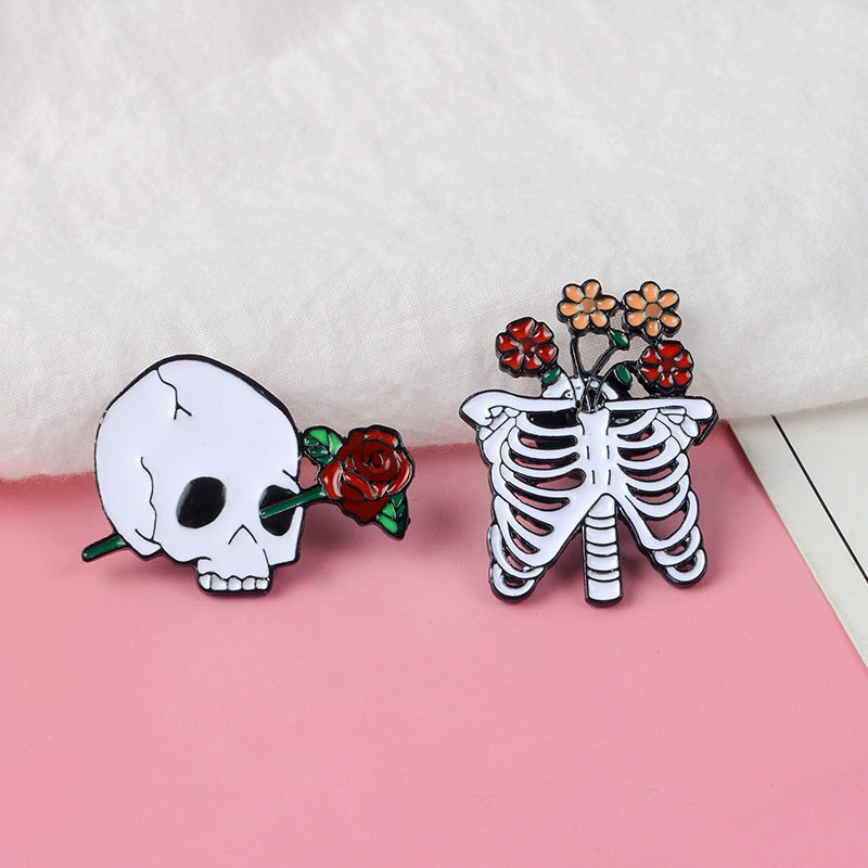 Skeleton Rose Brooch Enamel Pin Gothic Romantic Accessories
