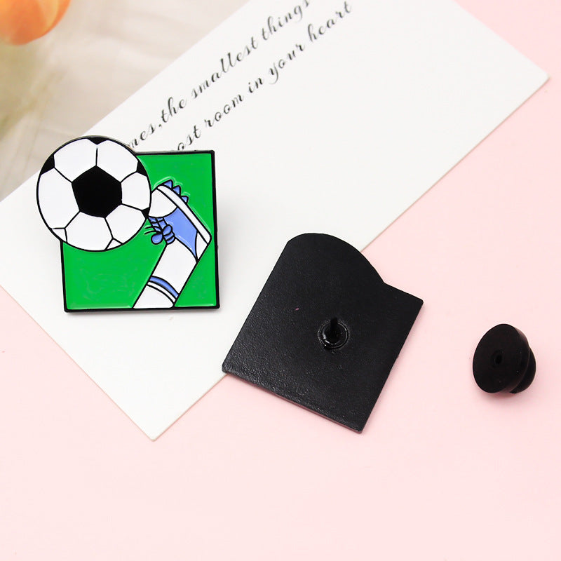 Football Goal Shooting Cartoon Brooch for Backpacks Jackets Hats