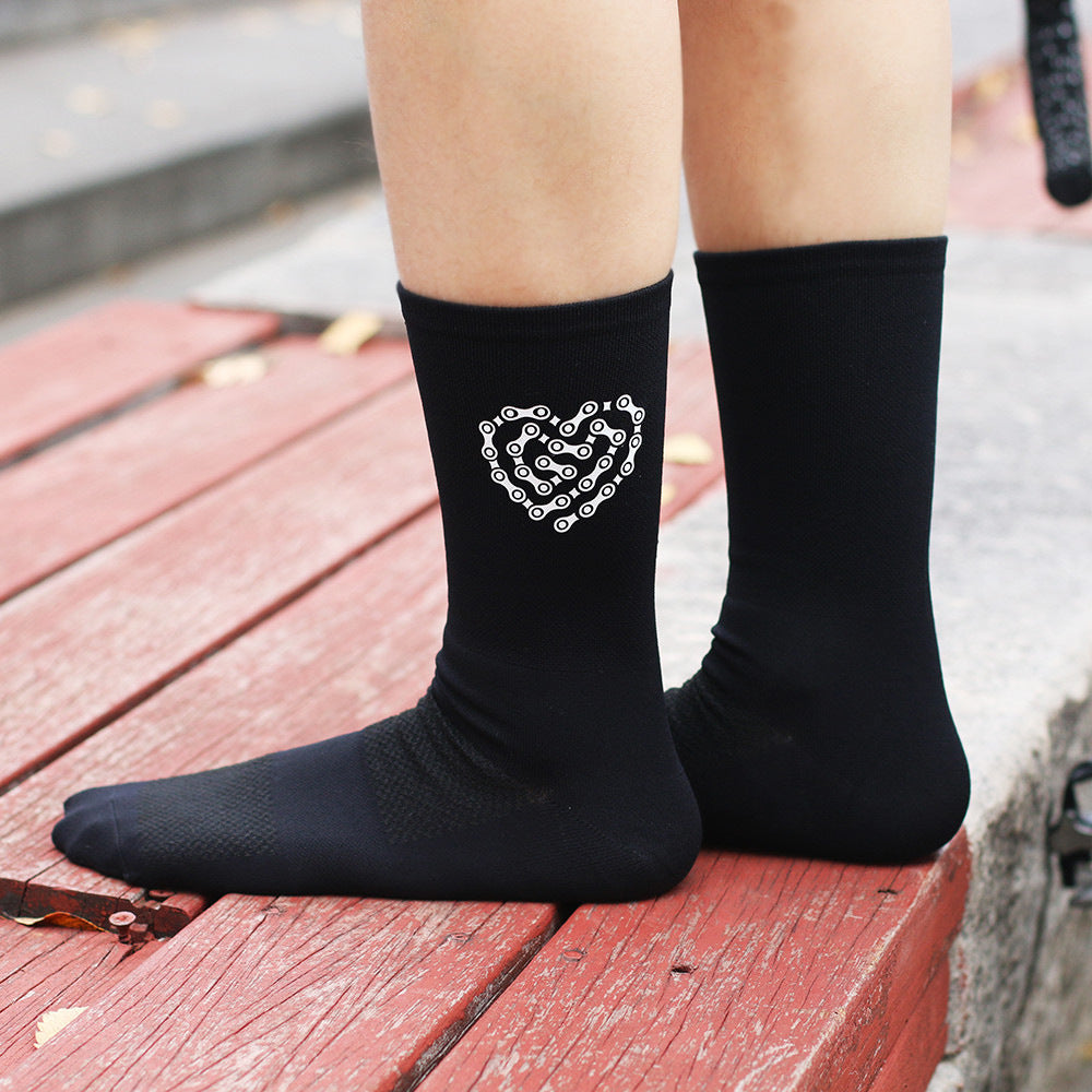 Compression Breathable Sports Socks for Cycling Heart Chain Pattern