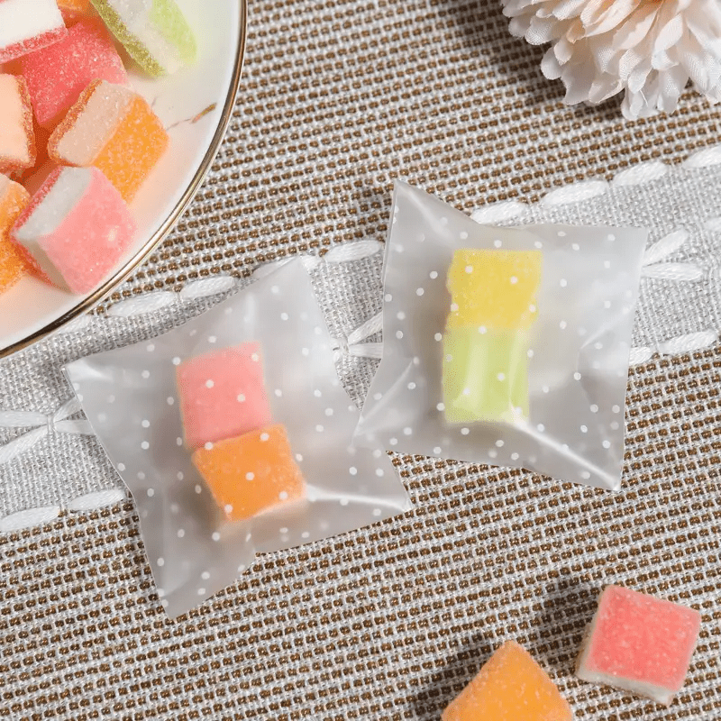 100pcs Christmas Candy Bags Self Sealing Cellophane with Polka Dot Pattern