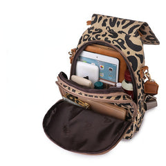Leopard Flap Backpack Purse Women's Zipper Front Travel Daypack
