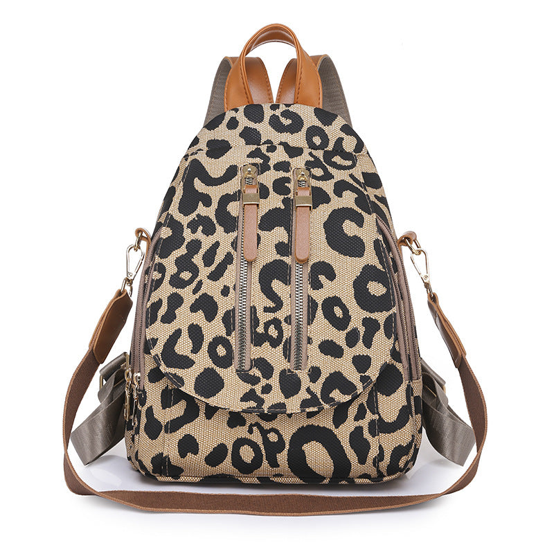 Leopard Flap Backpack Purse Women's Zipper Front Travel Daypack