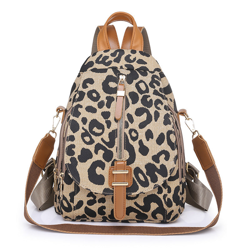 Leopard Flap Backpack Purse Women's Zipper Front Travel Daypack