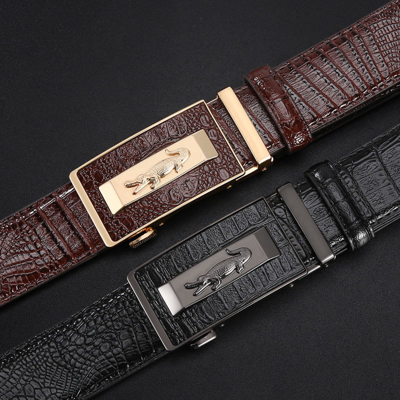 Men's Leather Belt with High Alloy Buckle