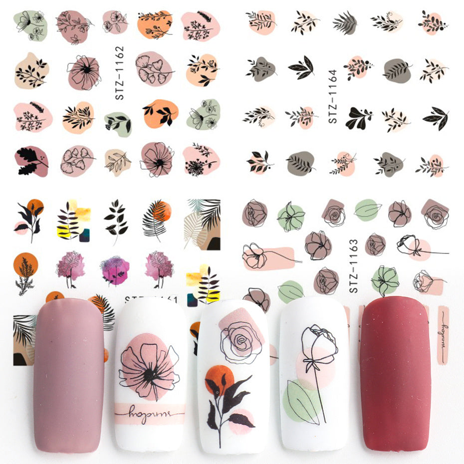 Watercolor Flower Nail Stickers Abstract Leaf Tattoo Decals
