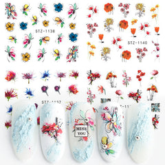 Watercolor Flower Nail Stickers Abstract Leaf Tattoo Decals