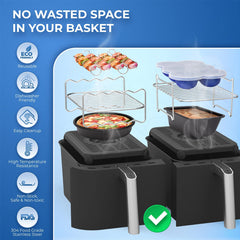 Air Fryer Accessories Set with Silicone Liner, Double Layer Rack, BBQ Skewers