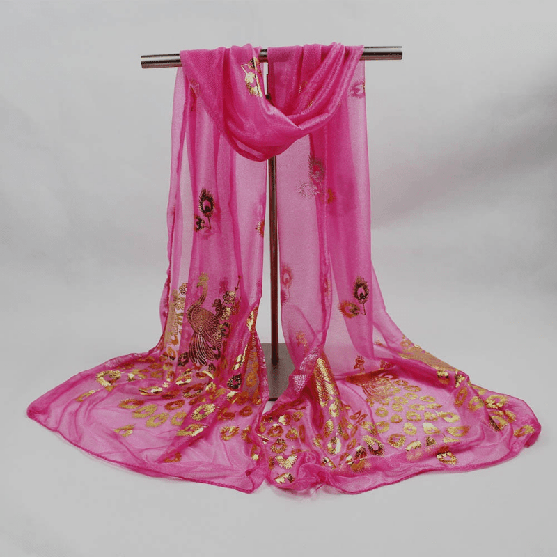 Peacock Hot Stamping Scarf Classic Gauze Shawl Thin Breathable Head Wrap