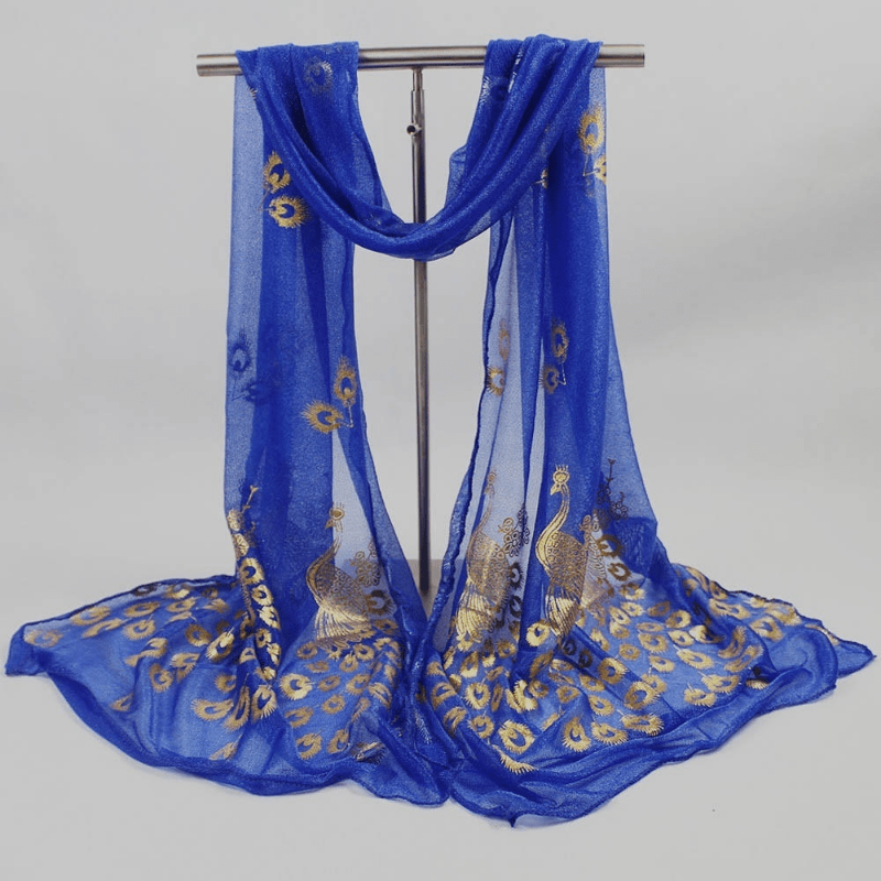 Peacock Hot Stamping Scarf Classic Gauze Shawl Thin Breathable Head Wrap