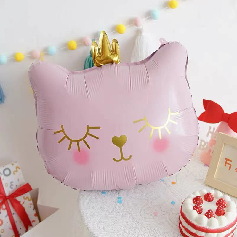 2pcs Large Crown Cat Head Aluminum Film Balloon Pink Birthday Party Ballon