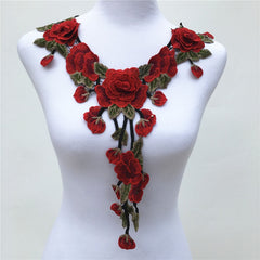 1Pc Red Flower Lace Fabric Dress Applique Motif Blouse Sewing Trims DIY Sewing