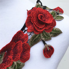 1Pc Red Flower Lace Fabric Dress Applique Motif Blouse Sewing Trims DIY Sewing