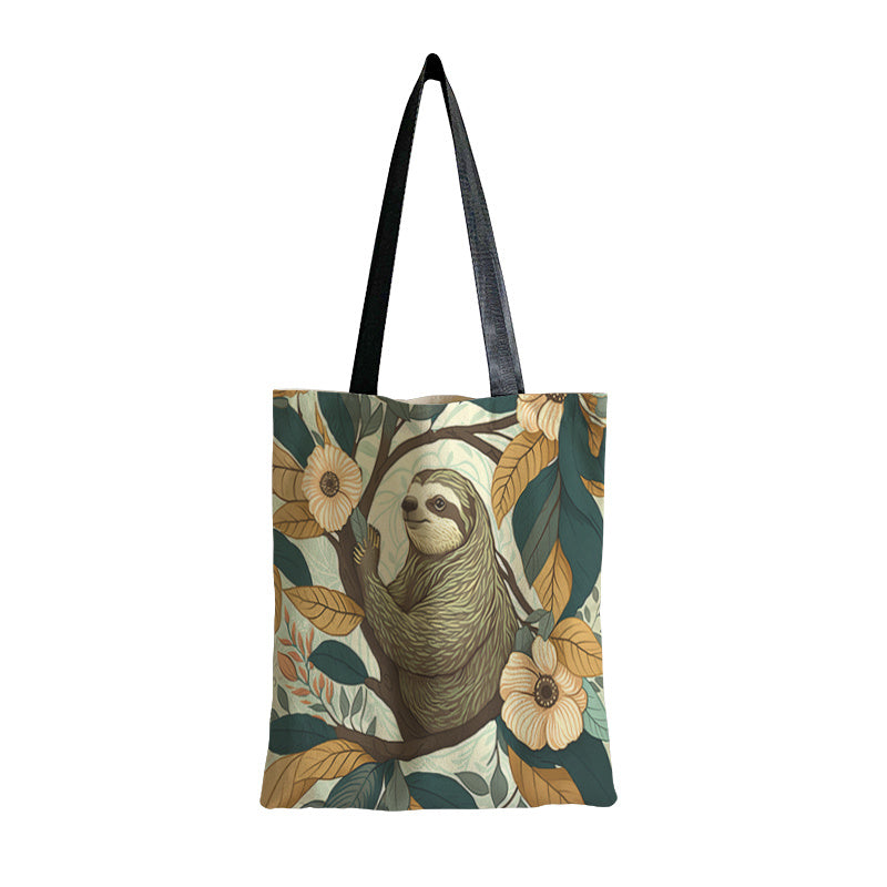 Sloth & Flower Canvas Bag Large Capacity Handbag