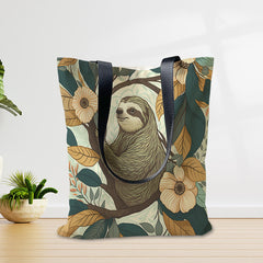 Sloth & Flower Canvas Bag Large Capacity Handbag