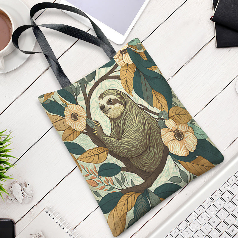 Sloth & Flower Canvas Bag Large Capacity Handbag
