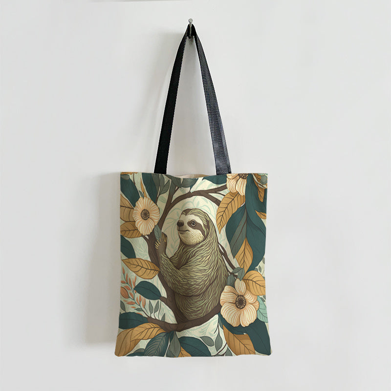 Sloth & Flower Canvas Bag Large Capacity Handbag