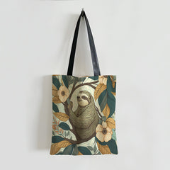 Sloth & Flower Canvas Bag Large Capacity Handbag