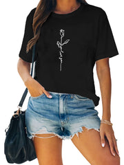Rose Graphic Casual T-Shirt Women's Short Sleeve Sports Tops
