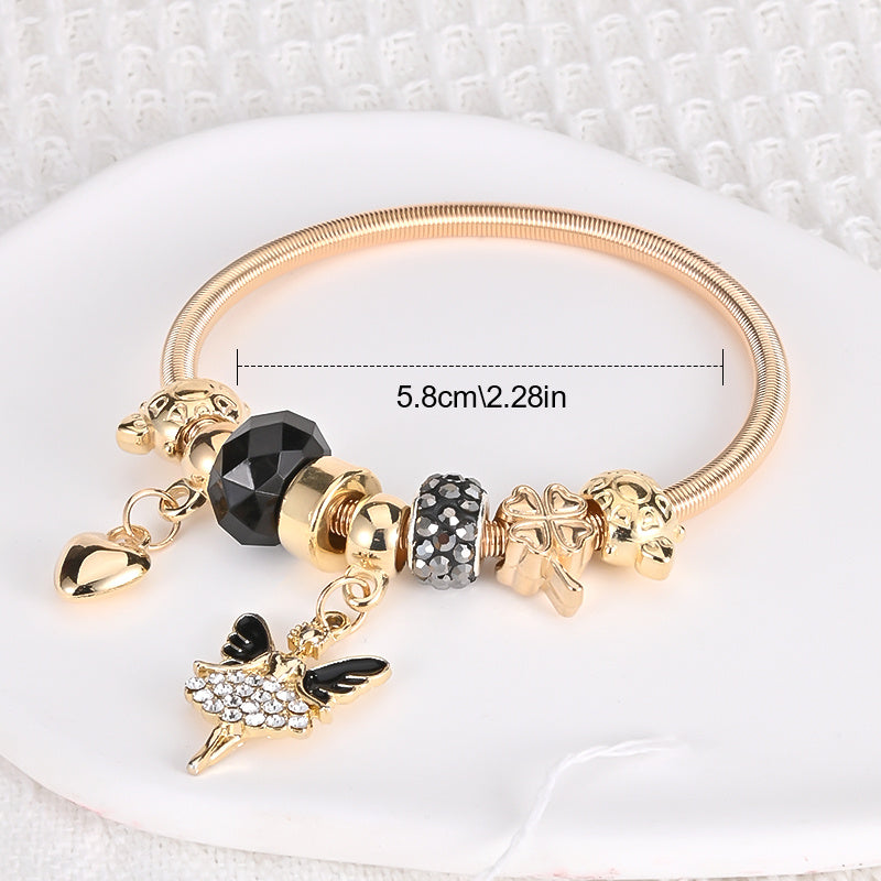 Rose Golden Ballerina Butterfly Pendant Bracelet Women Girls Cuff Bangle