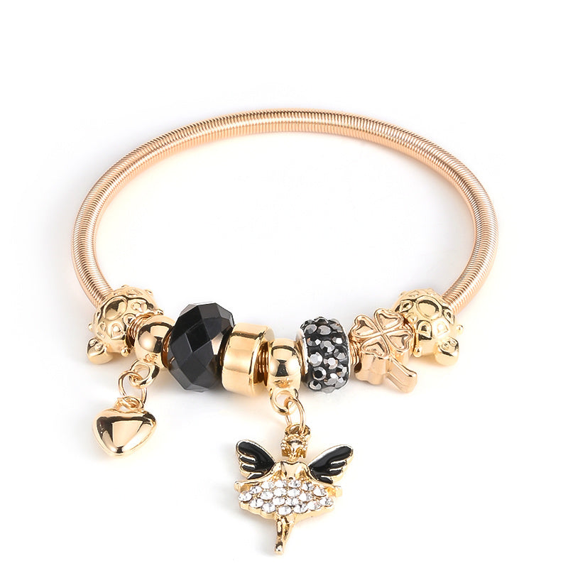 Rose Golden Ballerina Butterfly Pendant Bracelet Women Girls Cuff Bangle