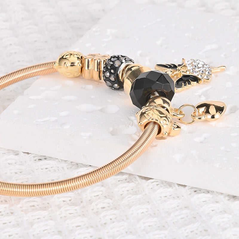 Rose Golden Ballerina Butterfly Pendant Bracelet Women Girls Cuff Bangle