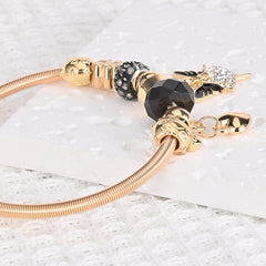 Rose Golden Ballerina Butterfly Pendant Bracelet Women Girls Cuff Bangle