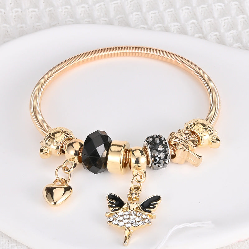 Rose Golden Ballerina Butterfly Pendant Bracelet Women Girls Cuff Bangle