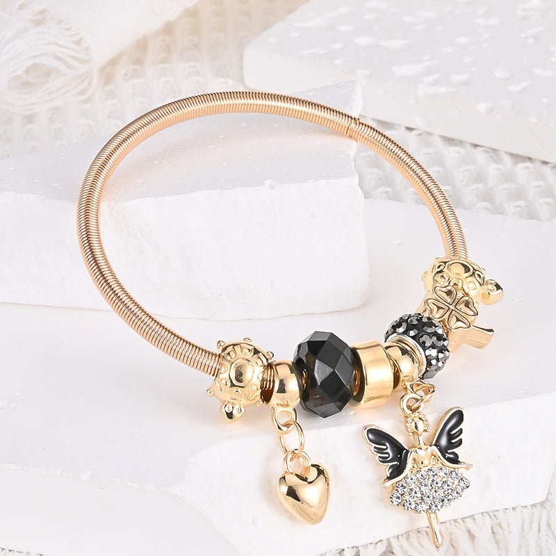 Rose Golden Ballerina Butterfly Pendant Bracelet Women Girls Cuff Bangle
