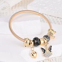 Rose Golden Ballerina Butterfly Pendant Bracelet Women Girls Cuff Bangle