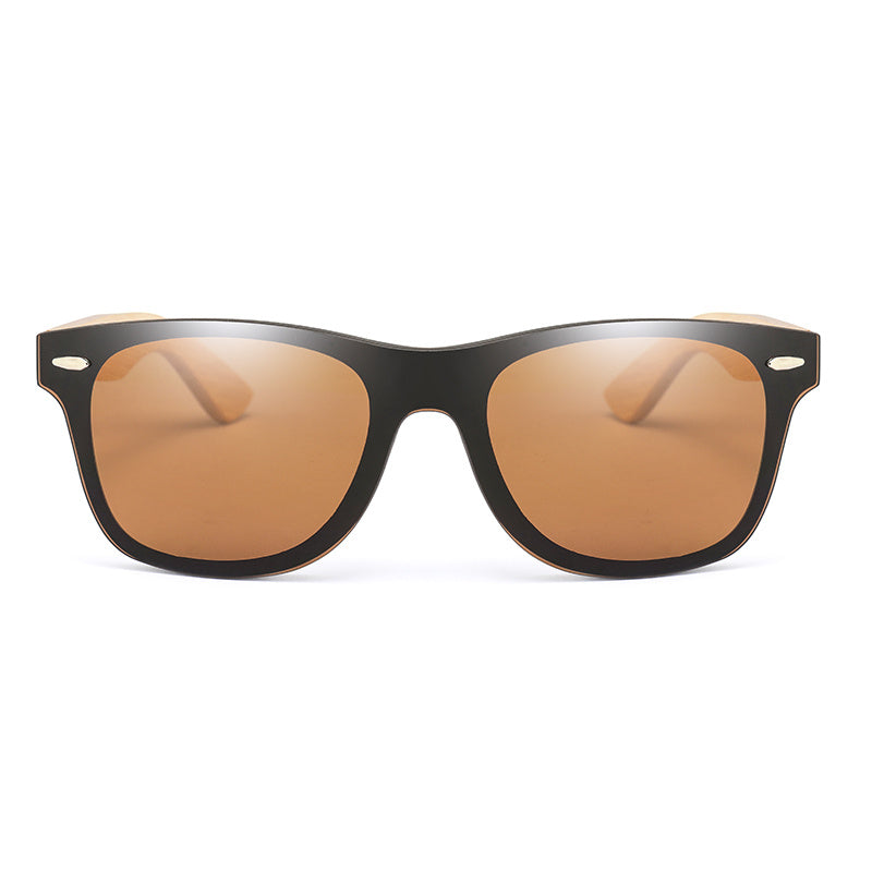Square Frame Sunglasses Mirror Lens Wooden Temple Glasses UV400