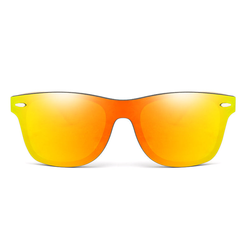 Square Frame Sunglasses Mirror Lens Wooden Temple Glasses UV400