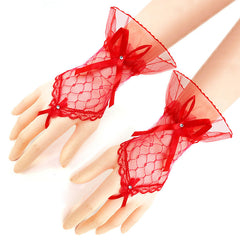 Bowknot Short Lace Fingerless Bridal Gloves Wedding Party Prom Dress Accessories
