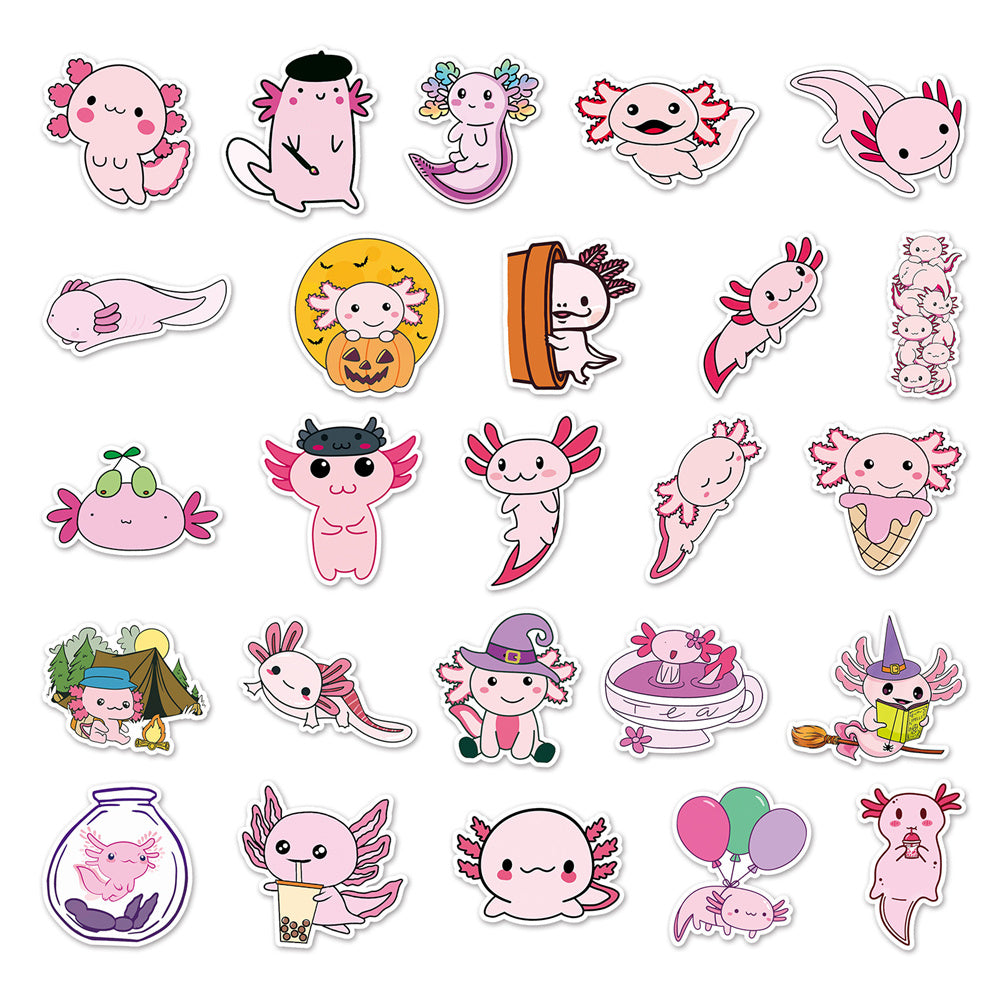 50pcs Pink Axolotl Stickers For Toys Luggage Skateboard Journal DIY Stickers