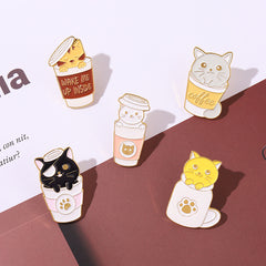 Cat Coffee Brooch Men Creative Pins