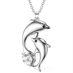 Dolphin Necklace Heart Zircon Pendant Engagement Necklace
