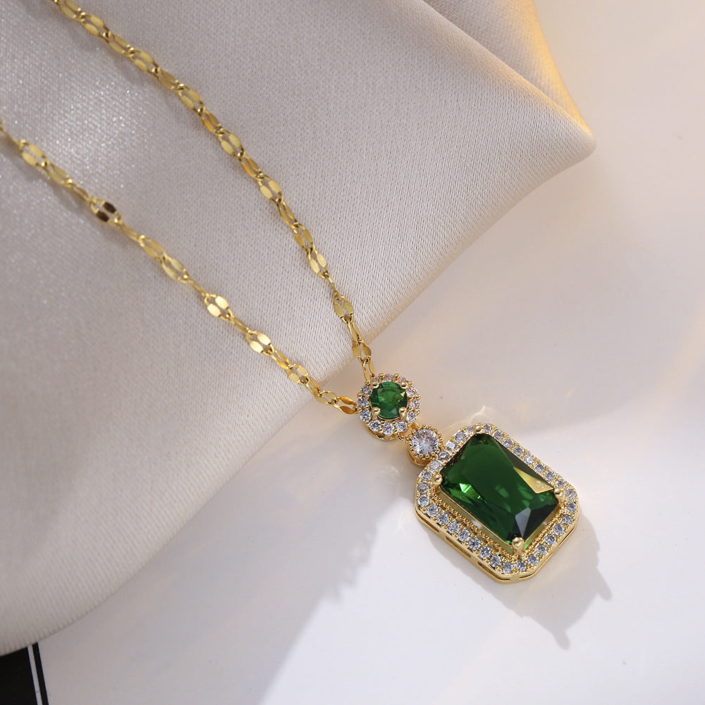 Zircon Crystal Emerald Sapphire Vintage Necklace