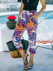  Colorblock Leaf Print High Rise Lantern Pants