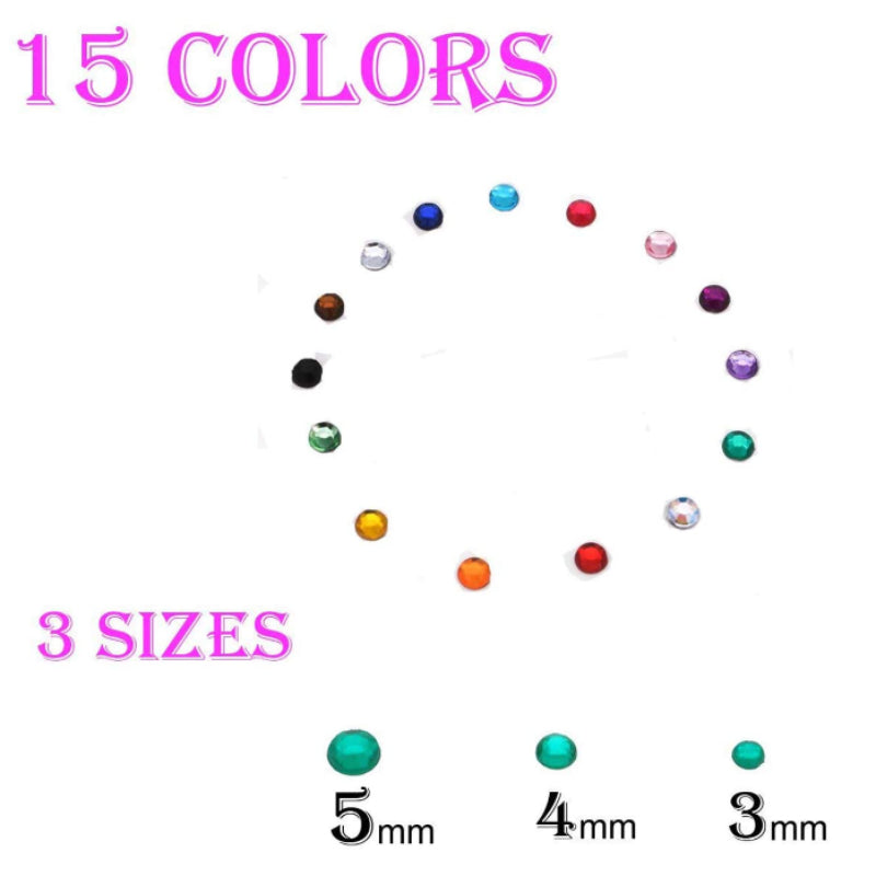 900 Self Adhesive Rhinestone Stickers - 15 Colors - DIY Face Gems Body Stickers