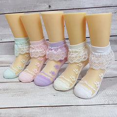 Girls Flower Lace Trim Mesh Soft Socks for Spring Summer