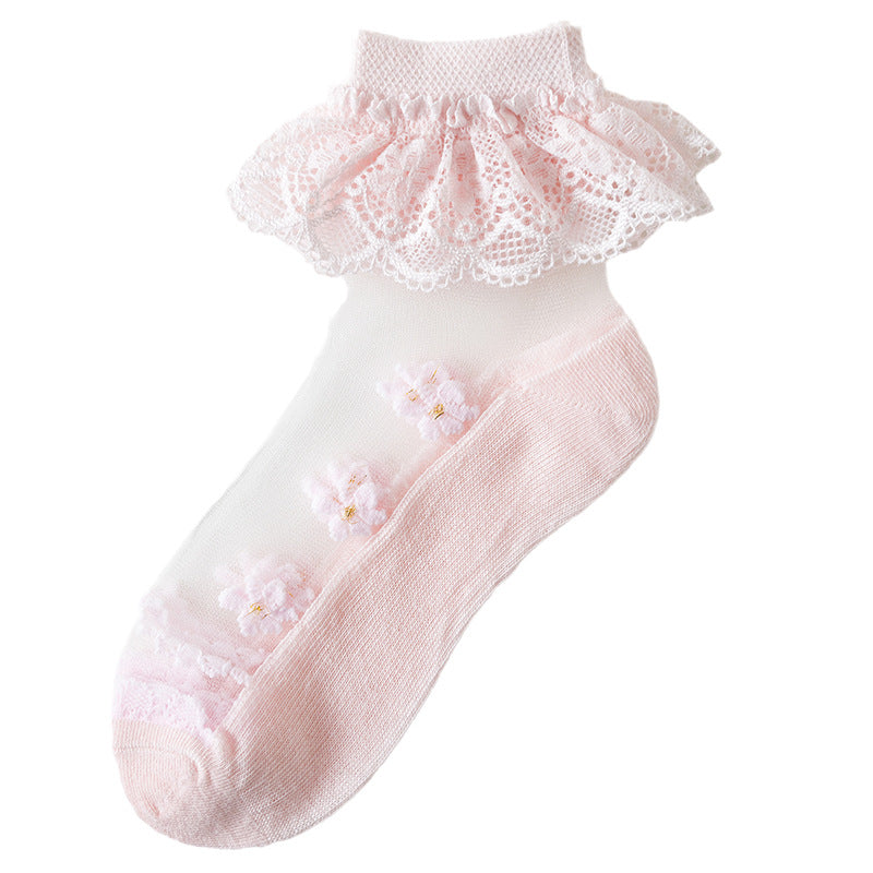 Girls Flower Lace Trim Mesh Soft Socks for Spring Summer