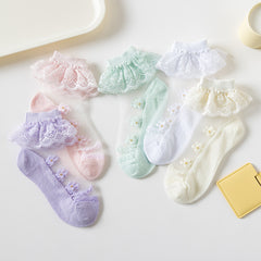 Girls Flower Lace Trim Mesh Soft Socks for Spring Summer