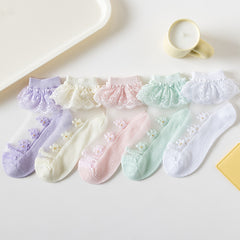 Girls Flower Lace Trim Mesh Soft Socks for Spring Summer