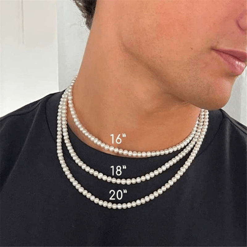 Men's Pearl Bead Necklace Strand Jewelry