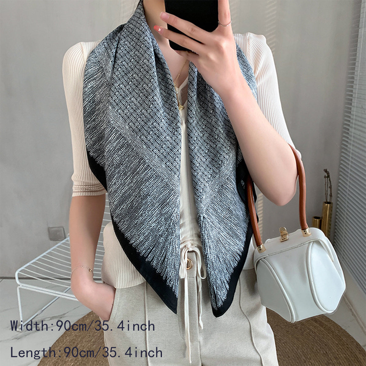 Classic Print Square Scarf Large Satin Shawl Bandana Women