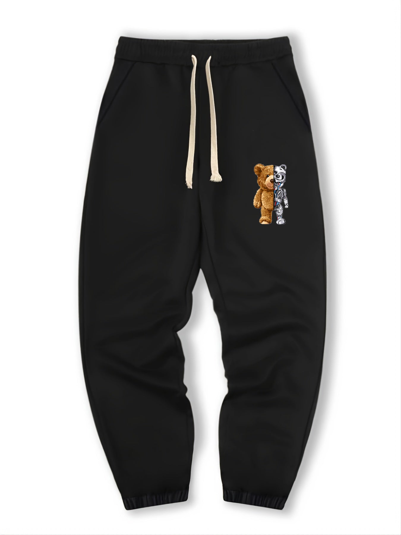 Mechanical Bear Print Men's Drawstring Sweatpants Loose Casual Jogger Pants