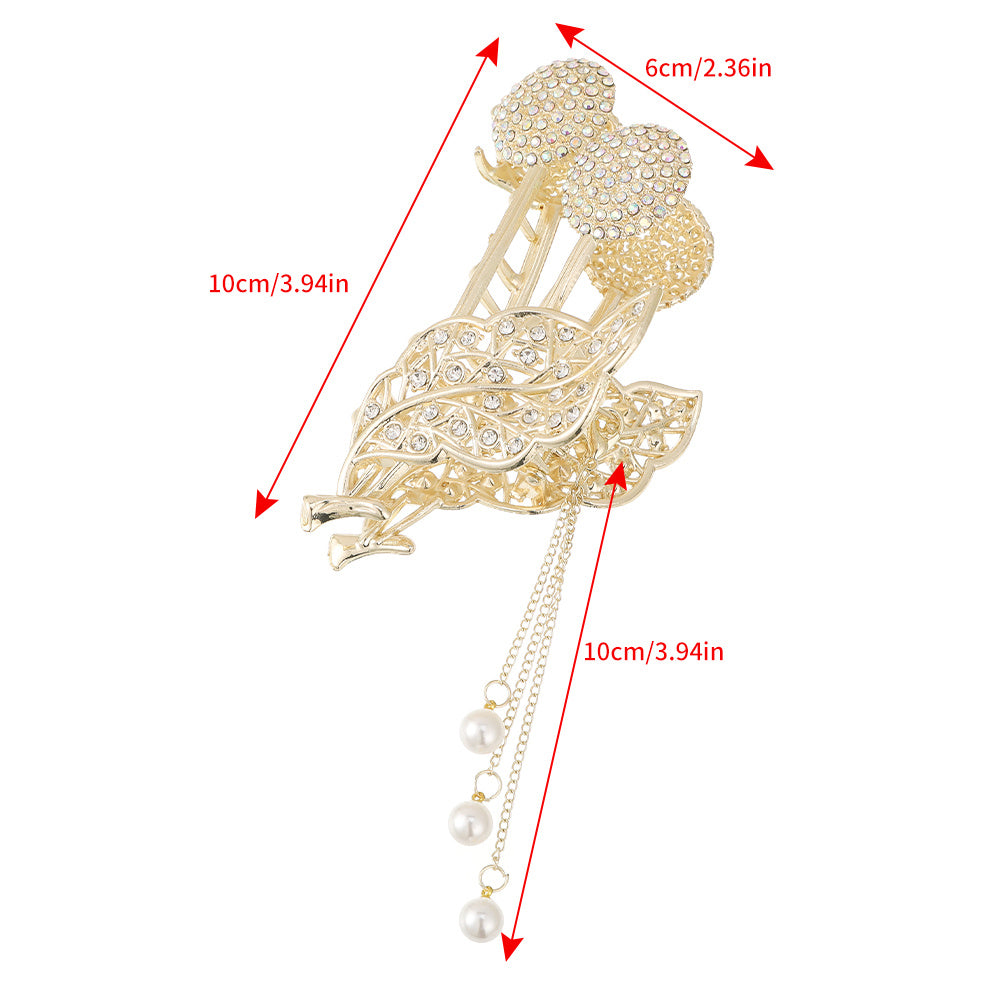 Rhinestone Alloy Hair Claw with Faux Pearl Tassel