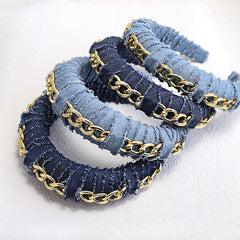 Women's Denim Fabric Headband with Golden Chain Hair Accessories